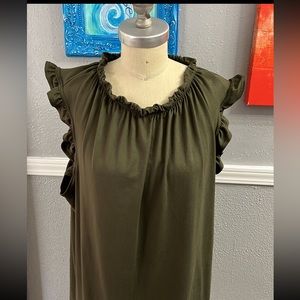 Boutique olive green ruffle sleevess Blouse Size Lg